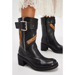New Free People Almost Vintage Black Leather Moto Boots Womens 8